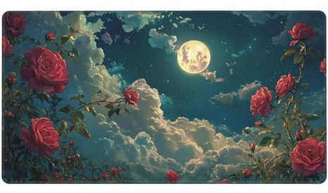Mouse Mat Rose Mouse Pad moon Desk Mat Stitched Edges, Mousepad Non Slip Rubber Base, Waterproof Soft Cloth, Desk Computer Accessories for Stable Grip, for Home Office Decor, 800x300x3mm