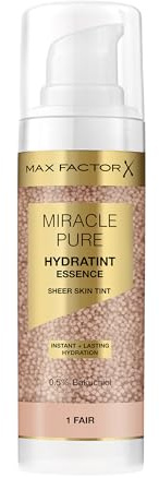 Max Factor Miracle Pure Hydratint Essence, feuchtigkeitsspendendes Make-up mit leichter Deckkraft, 71% wasserbasiert, mit Mikro-Kapsel Pigmenten, 30 ml, Fb. 1 Fair