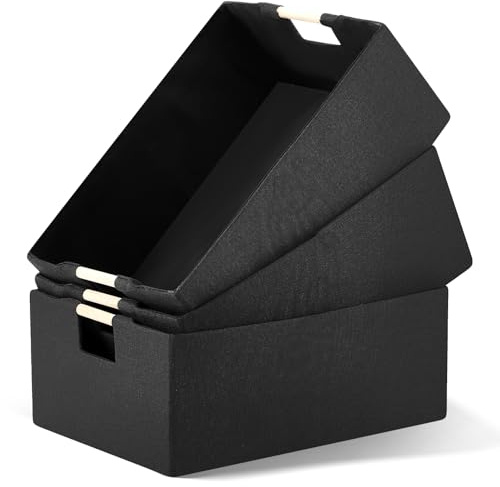 Cinnvoice 3 Pack Fabric Storage Bins for Closet Shelves, Rectangle Wardrobe Organizer with Handle, Collapsible Shelves Storage Basket for Sorting Clothes and Toy (Black,15 x 10.6 x 6 Inch)