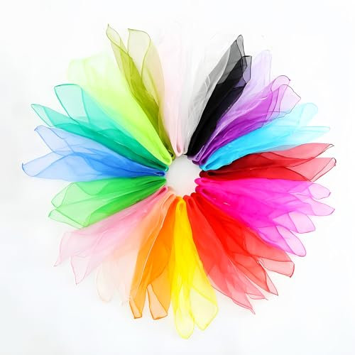 Xmart 24 stück Jongliertücher Square Chiffontücher 23 Farben Seidentücher Bunte Tücher für Tanzen Jonglieren Gymnastik Geschicklichkeit 60 x 60 cm