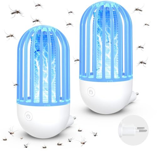 Lampe Anti Moustique Électrique Anti Moucherons Cuisine Interieur Plug in 2 Packs, 2100V Anti Mouches avec Lumière LED Ampoule Attrape Moucheron pour Intérieur, Extérieur, Cuisine, Jardin (Bleu)