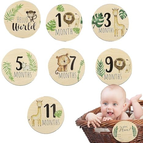 mensili Di Pietre miliari Del Bambino - Tracker Di Crescita In Legno, Carte Da Visualizzazione Foto, Pietre Pietre Fotografiche | Set Di 7 Pezzi, Stampato Doppio Fronte, Per