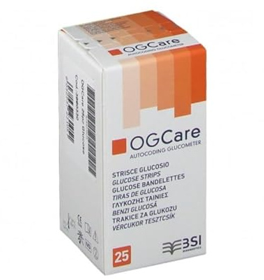 Ogcare Strisce Reattive per Glucometro 25 Unità- Test Glicemia