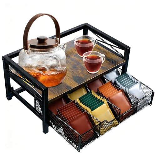 NANXITU Tea Holder Organizer,Wood Tea Box Organizer Storage Box,Tea Caddy for Tea Bags Organizer Drawer,with 8 Compartments Multi-Functional Tea Station Chest for Countertop