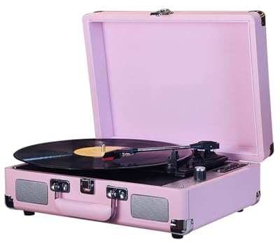 CHICIRIS Tourne-Disque Portable avec Système HiFi 5.0, Platine Vinyle à 3 Vitesses pour Enregistrements 7/10/12 Pouces, Lecture USB/SD/TF, Idéal pour la Maison et Les Fêtes (Pink)
