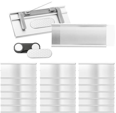 Msiud 20 Badges Aimantés 75x35mm Alu Épingle Clip Entreprise Restaurant | Fixation magnétique forte matériau alu résistant épingle clip inclus personnalisable entreprise restaurant école pratique