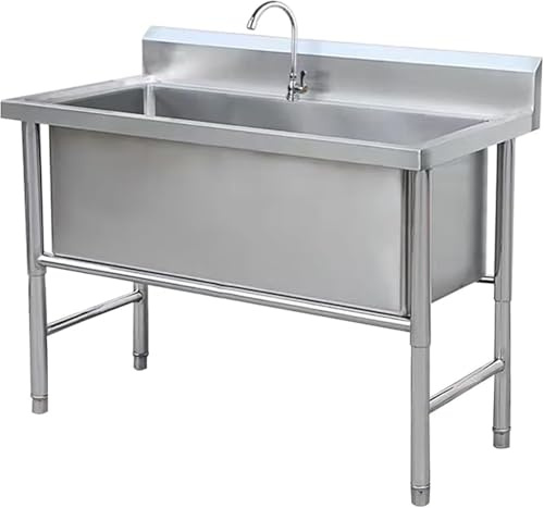 Fregadero comercial de acero inoxidable para restaurante y cocina, fregadero de pie con kit de drenaje para cafeterías, garajes y servicio de alimentos (100 cm)