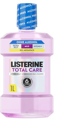 Listerine Total Care - Enjuague bucal suave sin alcohol, sin alcohol, con aceites esenciales y fluoruro, acción 6 en 1 con protección contra caries y reducción de placa, sabor suave, 1000 ml