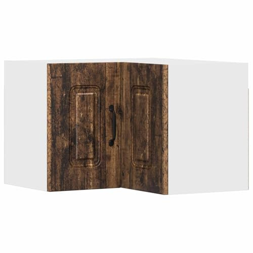 Roanoer Armario de pared de cocina con aspecto de madera envejecida, 57 x 57 x 40 cm, armario colgante para la esquina de la cocina con 2 puertas y 2 estantes, armario de cocina estable de material de