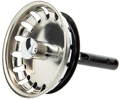tecuro Siebkörbchen Siebkorb für Spüle Spülbecken, Ø 54 mm, mit Kunststoff Führungsstange 8 mm gespreizt, Oberteile aus Edelstahl, Spülensieb mit Stöpsel Funktion