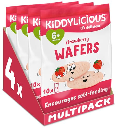 Kiddylicious Strawberry Wafers - Gluten and Dairy Free Kids Snack - Suitable for 6+ Months - 4 x 10 Twin Packs