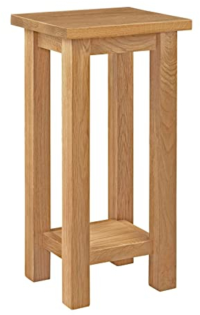 Hallowood Furniture Waverly Tall Side Table Oak Wood with Shelf, 2-Tier Solid Wood Narrow Small Table, Wooden Plant Stand, Light Oak Furniture for Living Room, Bedroom or Hallway