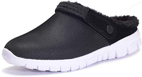 Zuecos Unisex Hombres Mujeres Zapatillas de Estar Invierno casa Cálido Comodidad Suave Invierno Pantuflas Zapatillas Antideslizantes Impermeable,Negro Blanco-Style A,48 EU