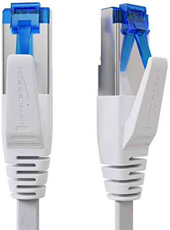 Flat Cat 7 Ethernet cable with break-proof design, internet/LAN cable – 10m (10Gbps maximum fibre optic speed, highly flexible & suitable for permanent installation, RJ45, white) – by CableDirect