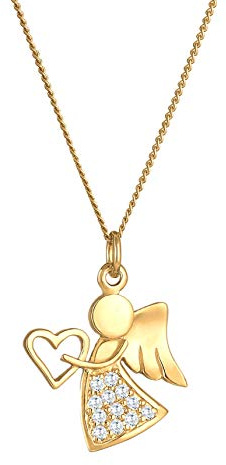 Nenalina Collier pour femme avec pendentif en forme de cœur serti de cristaux de zirconium, chaîne en argent sterling 925 plaqué or, chaîne dorée avec ange gardien pour femmes et filles, longueur 45