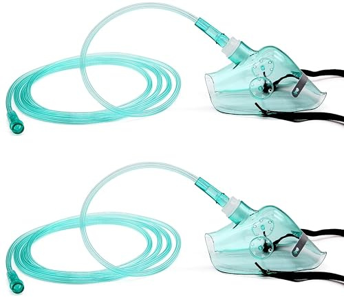 Confezione da 2 - Maschera per ossigeno per adulti Europa con tubo da 15,6 cm e cinghia elastica regolabile, taglia L