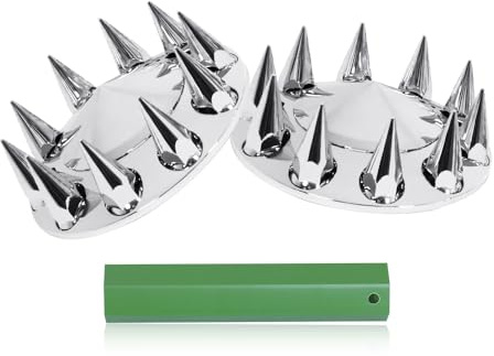 KASONG Chrome ABS Plastic Front Hub Caps Wheel Axle Covers with 33 mm Screw on Lug Nut Covers for Semi Trucks 1 Pair (Spiked)