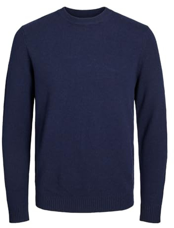 Jack & Jones Jprlambswool Knit Crew Neck Ln Sweater, Bleu Marin, L Homme