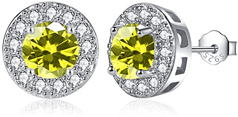 MASOP Ohrstecker Silber 925, Geburtsstein Ohrringe Peridot Runde Zirkonia Schmuck Geschenke für Frauen Damen Mädchen zum Geburtstag