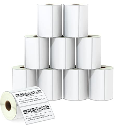 BETCKEY - 102mm x 51mm(4 in x 2 in) Perforadas Etiquetas Térmicas para Código de Barras, Envío y Uso Múltiple Compatible con impresoras Zebra y otras [10 Rollen/7500 Etiquetas]