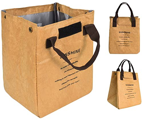 DecorDwell Borsa Termica Porta Pranzo,19 * 17 * 24cm,Pranzo al Sacco Riutilizzabile per Ufficio e Scuola, Margherita,campeggio，Borsa da picnic pieghevole,Piccola Borsa Termic (marrone)