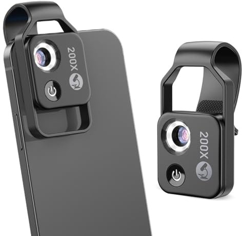 200X Minitelefonmikroskop Med CPL Lins, USB Uppladdningsbart Fickmikroskop Med Universellt Telefonklämma, Digitalmikroskopkameratillbehör för Smartphones(Svart)