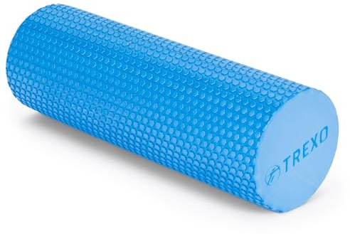 TREXO Rodillo Masaje Muscular de 45cm de Largo Masajeador Muscular de Espuma EVA con Protuberancias Color Azul para Fitness en Casa para Pilates para Yoga para Estiramiento para Fisioterapia MR-EV02N