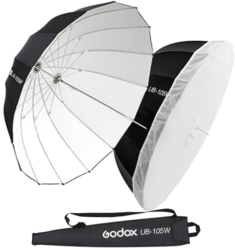 Godox UB-105W UB105W - Ombrello parabolico profondo riflettente bianco interno morbido ombrello con copertura diffusore per fotografia e riprese video in studio (UB105W, 105 cm)