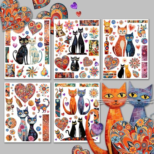 Decoupage Paper Pack (15 Sheets 8x11) Lovely Cats Couples in Love Naïve Art Valentine HANATABA Vintage Styled Ephemera Pictures for Decoupage Craft and Scrapbooking