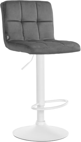 CLP Taburete de Bar Ajustable con Respaldo Peru, Taburete Acolchado con Asiento de Terciopelo, Taburete Giratorio con Estructura Metálica, Color:Gris, Color del Marco:Blanco