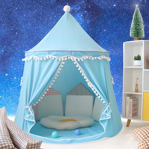 LIONHERZ® DAS ORIGINAL Spielzelt für Kinder, atmungsaktiv aus Baumwolle&Hanf | Prinzenschloss mit Fiberglasstangen und Tragetasche | stabiles Spielhaus Indoor | Tipi Jungen (Himmelblau, ohne Zubehör)