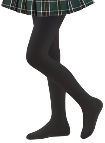 Smivibe Girls Tights Plain School Tights Kids Footed Ballet Dance Pantyhose Soft Microfiber Black 11-13 Years