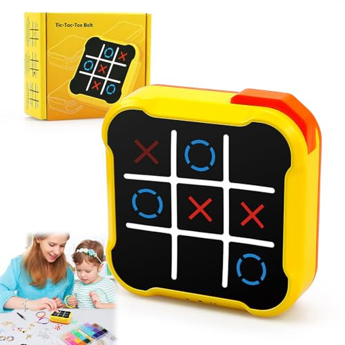Tic Tac Toe Bolt Game - Electronic Noughts and Crosses, Memory Training Handheld Portable Travel Fidget Toy for Kids and Adults (Yellow)