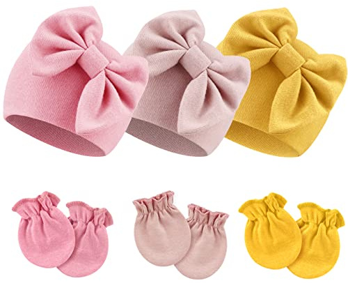 DRESHOW Bonnets de Naissance et Moufles de Protection Bébé Gants Bonnet Nouveau-né Bambin Doux Mignon Tricoté Chapeau pour Bébés Garçons Child Casquette Bonnets 0-6 Mois