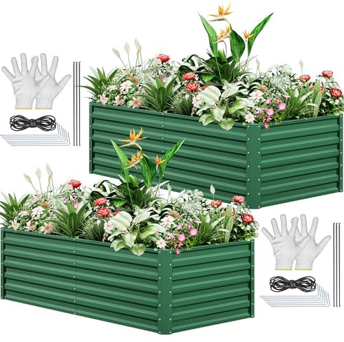 YITAHOME 2er-Set Hochbeet Metall 180x90x60cm, Hochbeete-Kit aus Verdicktem Zink-Aluminium-Magnesium-Edelstahl-Metall Hochbeete für Garten mit Stützstange & Handschuhe für Gemüse, Blumen (Grün)