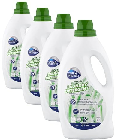 CARE + PROTECT Detergente ECO+, para lavado a mano y a máquina, ropa blanca y de color, eficaz incluso a 30 °C y en ciclos rápidos, etiqueta ecológica certificada, 1500 ml para hasta 30 lavados
