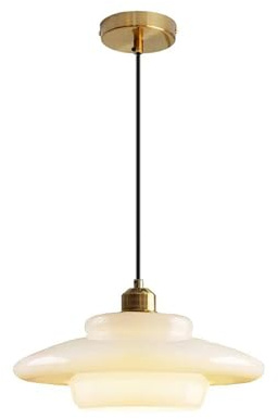 S-Cevada Vintage 32cm White Glass Pendant Light Modern Spherical Hanging Lamp with Gold Metal Socket for Kitchen Island Dining Room Bedroom Living Room Hallway (32cm)
