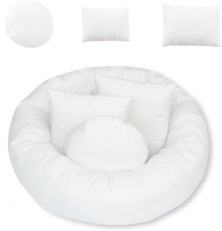 Xanewza Lot de 4 Nouveau-Né Photographie Prop, Accessoires Photo pour Nouveau-Né, Panier de Photographie pour Bébé Enfant, 1 Donut Photo, 3 Coussins de Pose (Convient pour 0 à 2 Mois)
