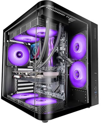 Mars Gaming MC-CURV, Gaming-Gehäuse ATX, Dreifach Gebogenes Durchgehendes Gehärtetes Glas Vorne und Seitlich, Doppelkammersystem, Kompaktes PC-Mid-Tower-Gehäuse, Großem Innenraum, USB-C, Schwarz