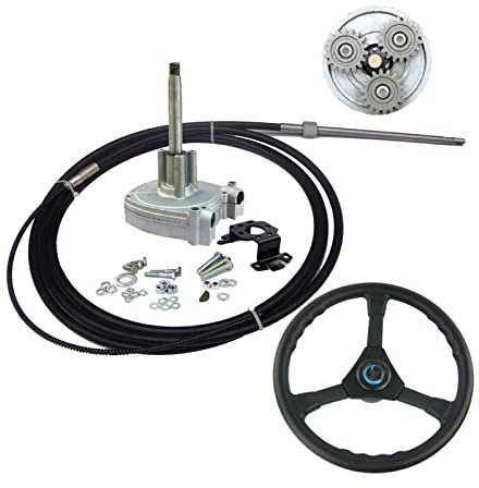 Pizgear Sistema de dirección mecánica for fueraborda marino con engranajes planetarios de 11 pies, timón con cable de dirección for barco Timón de barco