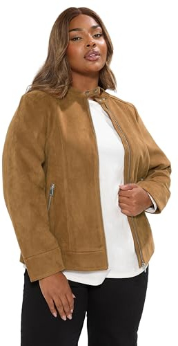 Yours Curve Faux Suede Jacket - Women's - Plus Size Curve Brown