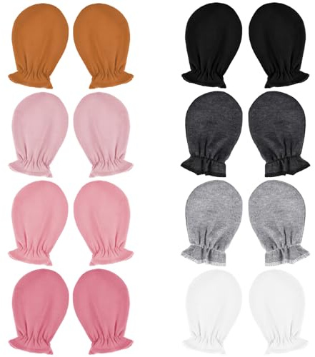 8 Pairs Newborn Baby Mittens No Scratch 0-6 Months Cotton Baby Hand Mittens For Girls Boys Wrist Gloves Infant Toddler Mitten For Girls Boys Solid Color
