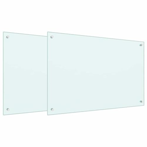 vidaXL Küchenrückwand 2 pcs Weiß 90 x 60 cm Gehärtetes Glas, Moderne Küchenrückwand, langlebiger hitzebeständiger Glas-Schutz, schlankes Upgrade für den Kochbereich, minimalistisches Schutzpanel