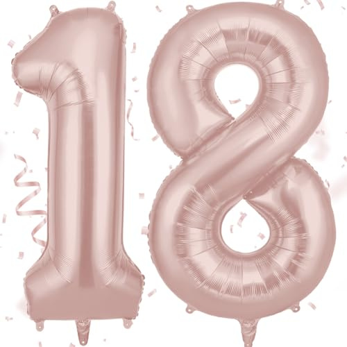 AOOSU Baby Pink Helium Balloons, 40 Inches Number Balloons 18, Foil Birthday Balloon for Birthday Anniversary Wedding Party Decorations Celebration Supplies for Girls Women Men Boys