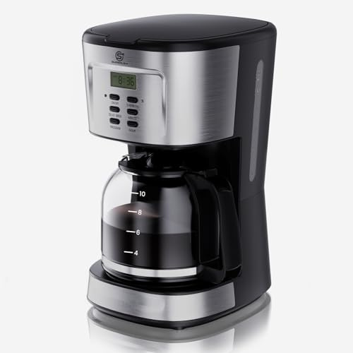 SUPERLEX Kaffeemaschine 1,5L Filterkaffeemaschine mit Glaskanne fuer bis zu 12 Tassen Kaffee Timer Programm Warmhaltefunktion Anti Tropf Abschaltautomatik Coffee Machine fuer Buero und Haushalt 900W