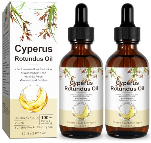 Cyperus Rotundus-olja för hårborttagning - naturlig hämmare för att minska oönskad tillväxt av kroppshår och minska porer, lugnar huden och minimerar porerna, 119 ml