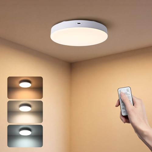 MERTTURM Laddningsbar Rörelseaktiverad Innertaklampa med Fjärrkontroll, 10000mAh Trådlös LED-Taklampa Med Timer, Dimbar, 3 Ljustemperaturer, För Husbil, Dusch, Garderob, Hall, Förråd-1PCS