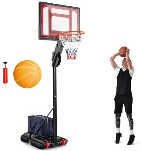 COSTWAY Basketkorg utomhus med stativ och 2 hjul, basketstativ 105–260 cm höjdjusterbar, korgställning med viktpåse, basket och pump, mobil basketanläggning för barn, tonåringar
