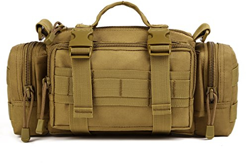 HUNTVP 3-vägs midjeväska taktisk Molle crossbody axelväska handväska för vandring camping vandring jakt, brun