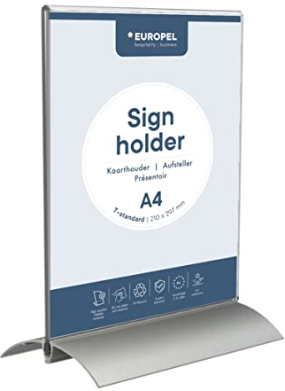 EUROPEL A4 Acryl Tischaufsteller - T-Form DIN A4 Hochformat - Menükartenhalter - Schilderhalter - Werbeaufsteller - weitere Größen erhältlich